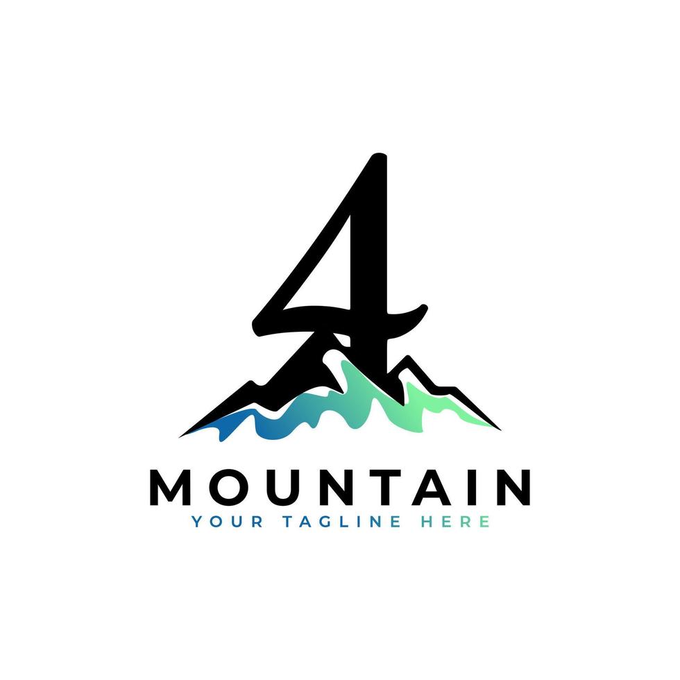 logo de la montagne numéro quatre. explorez l'élément de modèle de logo d'entreprise de symbole d'aventure de montagne. vecteur