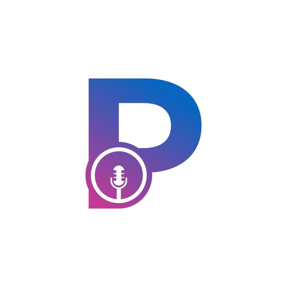 logo d'enregistrement de podcast lettre p. alphabet avec microphone icône illustration vectorielle vecteur