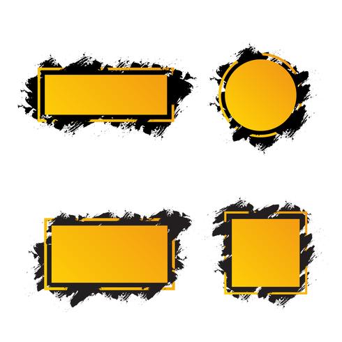 Cadres jaunes avec des coups de pinceau noirs pour le texte, différentes formes de bannières vecteur