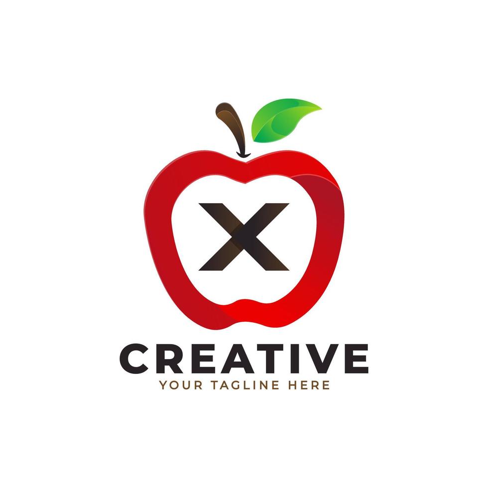 logo lettre x en pomme fraîche avec un style moderne. conceptions de logos d'identité de marque modèle d'illustration vectorielle vecteur