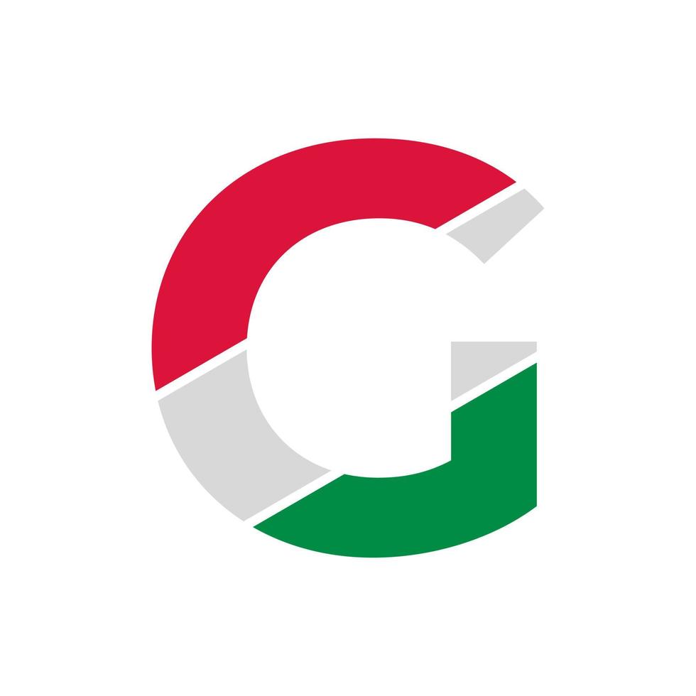 lettre initiale g découpe de papier avec modèle de conception de logo couleur drapeau italien vecteur
