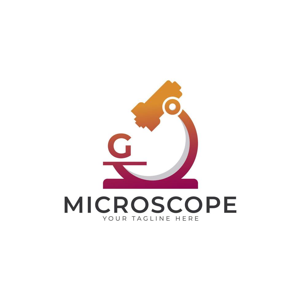 logo du laboratoire. lettre initiale g élément de modèle de conception de logo de microscope. vecteur