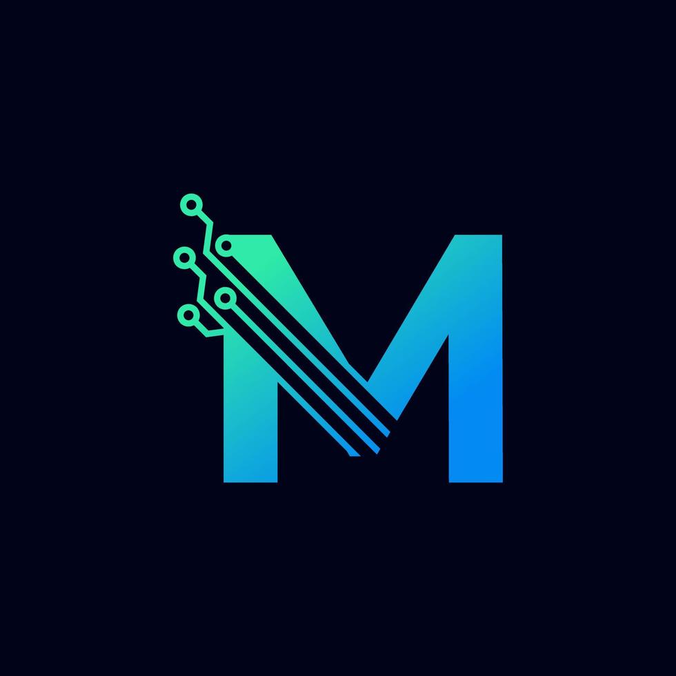 logo technique lettre m. modèle de logo vectoriel futuriste avec dégradé de couleur vert et bleu. Forme géométrique. utilisable pour les logos commerciaux et technologiques.