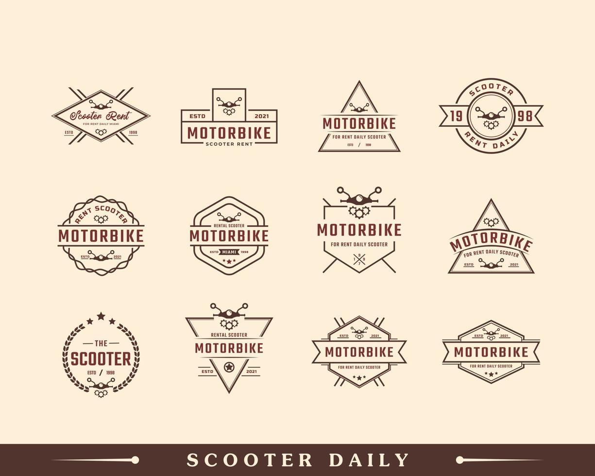 ensemble d'insigne d'étiquette rétro vintage classique emblème moto et scooter location inspiration de conception de logo vecteur