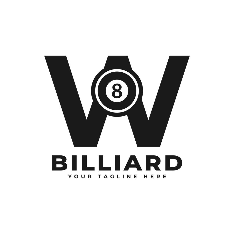 lettre w avec création de logo de billard. éléments de modèle de conception de vecteur pour l'équipe sportive ou l'identité d'entreprise.