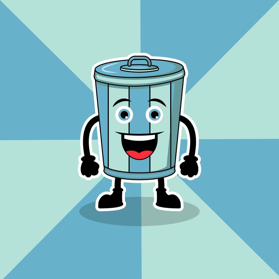 illustration graphique vectoriel de la poubelle drôle de mascotte, conception adaptée à l'hygiène de la mascotte