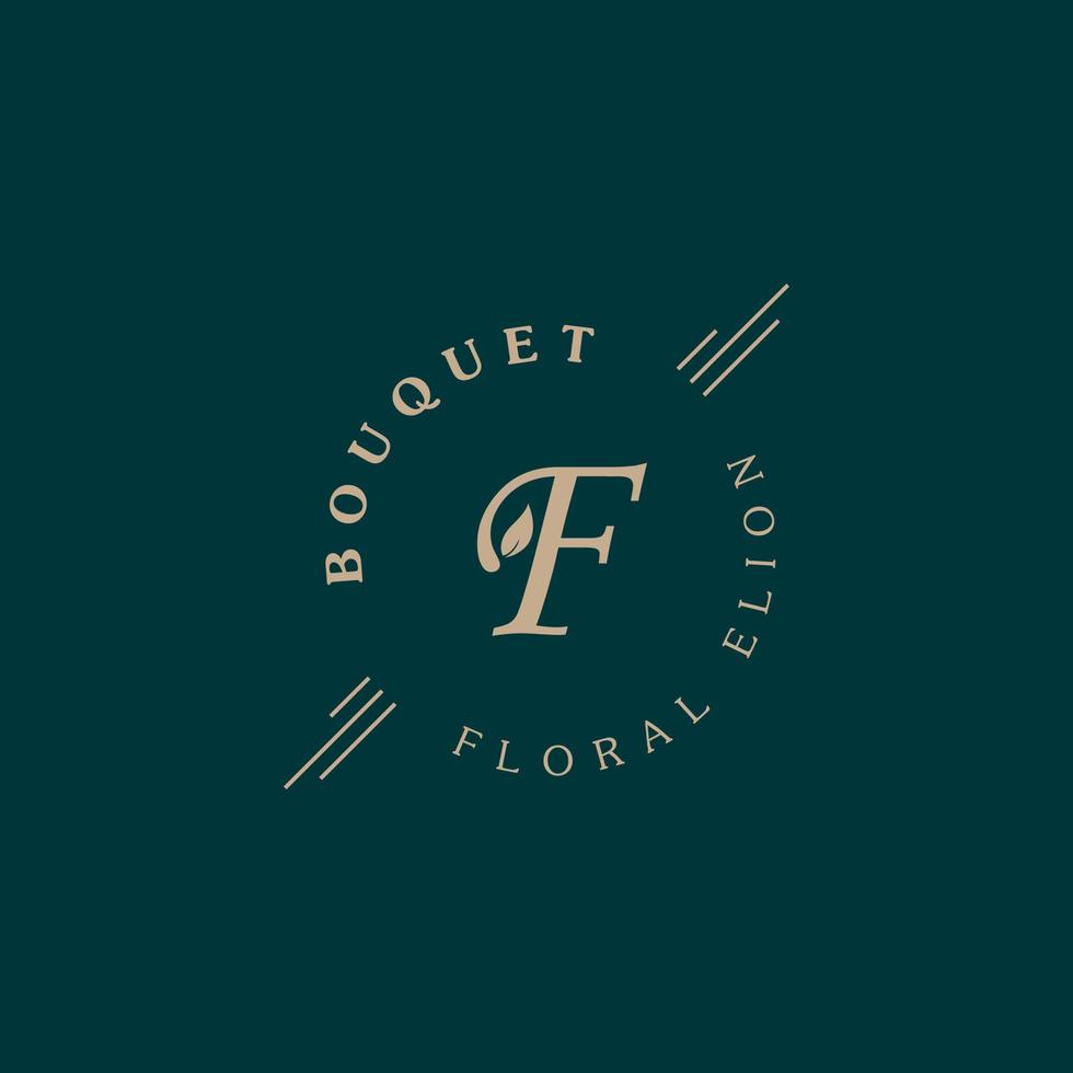 lettre initiale f et feuille pour inspiration de conception de logo de bouquet vintage vecteur