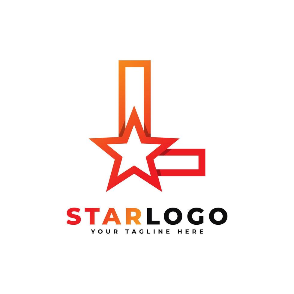 lettre l star logo style linéaire, couleur orange. utilisable pour les logos gagnants, primés et premium. vecteur