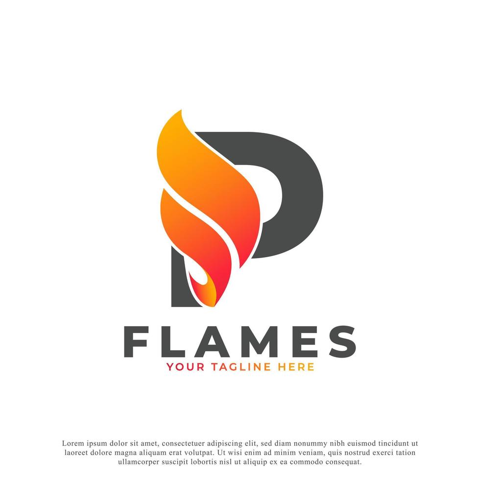 flamme avec création de logo lettre p. modèle de logo vectoriel de feu