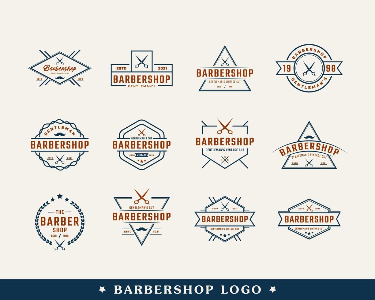 ensemble de logo de salon de coiffure insigne emblème vintage avec symbole de ciseaux pour coupe de cheveux gentleman en illustration vectorielle de style rétro vecteur