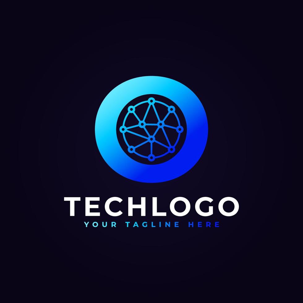 lettre technique o logo. forme géométrique bleue avec cercle de points connecté en tant que vecteur de logo de réseau. utilisable pour les logos commerciaux et technologiques.