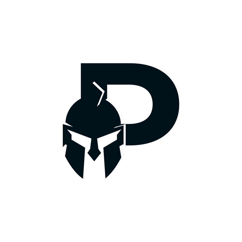 logo spartiate. lettre initiale p pour le vecteur de conception de logo de casque de guerrier spartiate
