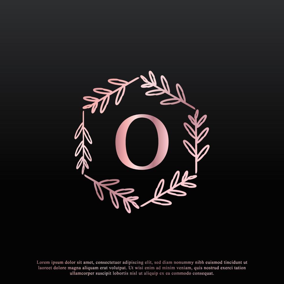 élégant logo floral hexagonal de lettre o avec une ligne de branche de monogramme de feuille élégante créative et une couleur noire rose. utilisable pour les logos d'affaires, de mode, de cosmétiques, de spa, de science, de médecine et de nature. vecteur