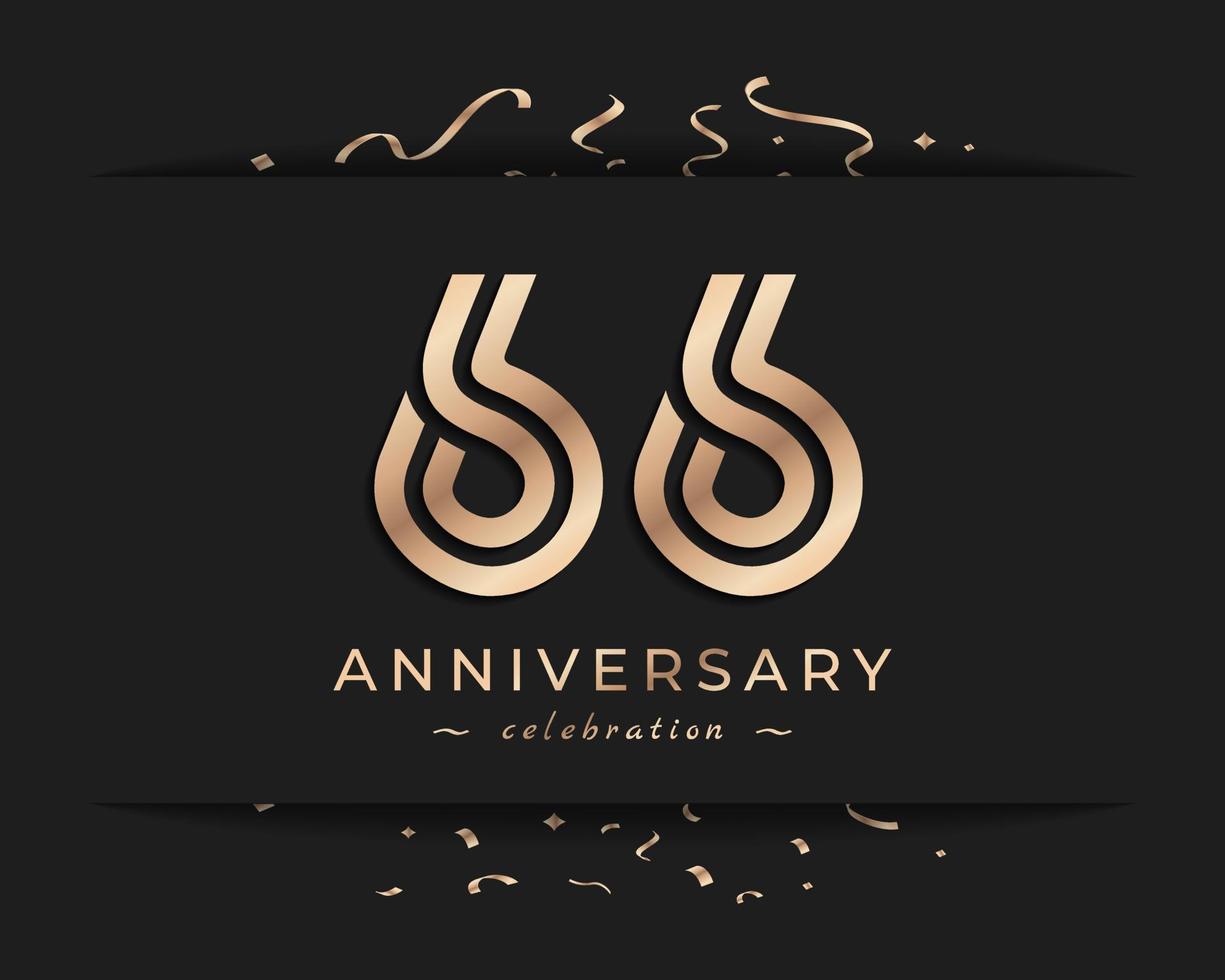 Conception de style de logo de célébration d'anniversaire de 66 ans. joyeux anniversaire salutation célèbre l'événement avec une ligne multiple dorée et des confettis isolés sur une illustration de conception de fond sombre vecteur