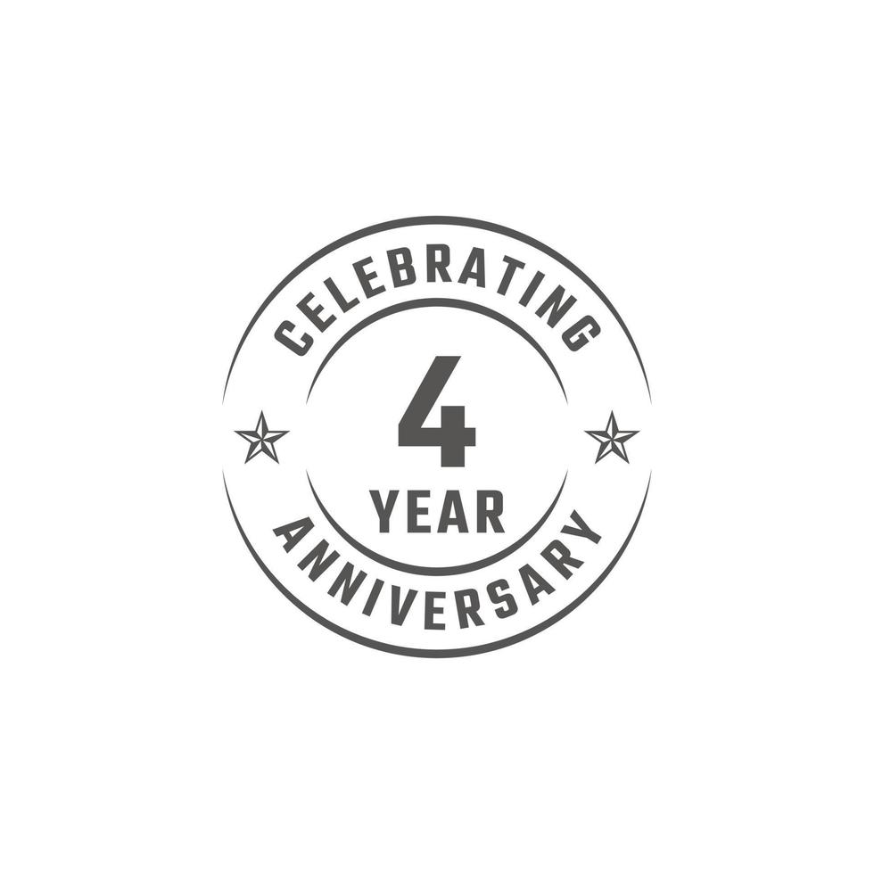 Insigne d'emblème de célébration d'anniversaire de 4 ans avec la couleur grise pour l'événement de célébration, le mariage, la carte de voeux et l'invitation isolés sur fond blanc vecteur