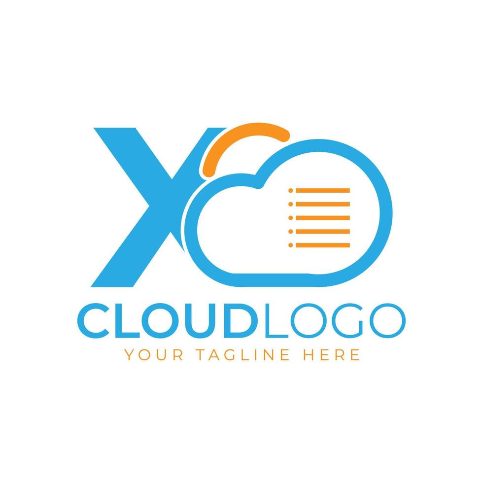 logo de la technologie cloud. lettre initiale x avec nuage et document pour le concept technologique. logiciel de données signe météo vecteur