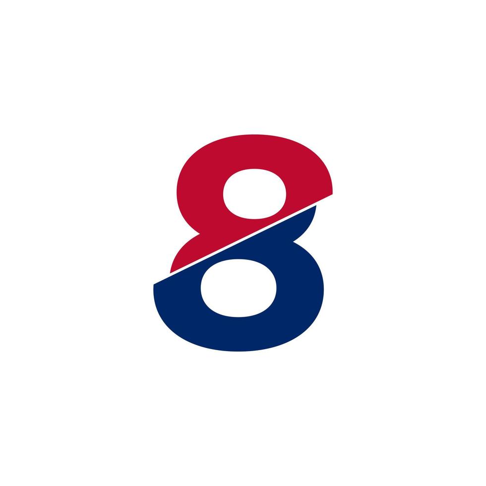 numéro 8 logo bleu et rouge. style de coupe de formes géométriques isolé sur fond blanc vecteur