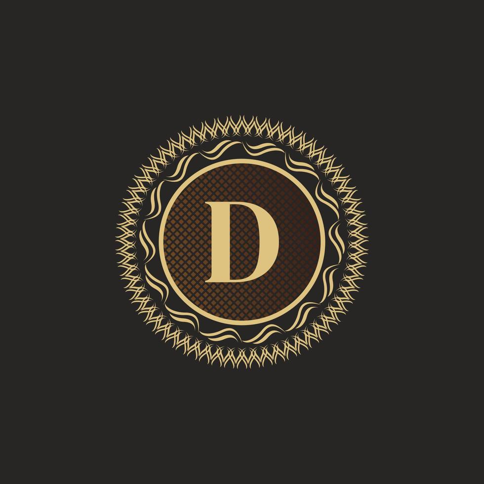 emblème lettre d conception de monogramme d'or. modèle de logo volumétrique de luxe. Ornement de ligne 3d pour enseigne commerciale, insigne, écusson, étiquette, marque de boutique, hôtel, restaurant, héraldique. illustration vectorielle vecteur