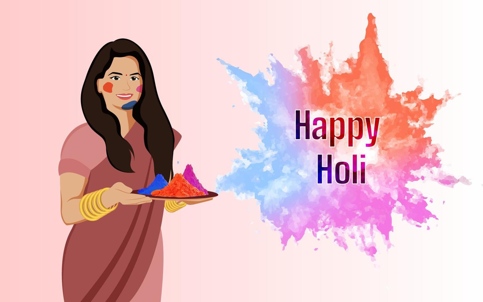 femmes avec couleur poudre, illustration de personnage happy holi sur fond blanc. vecteur