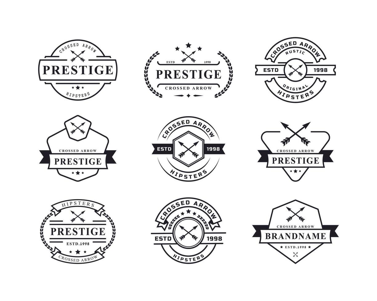ensemble d'insigne rétro vintage pour élément de modèle de conception de logo timbre hipster rustique flèches croisées vecteur