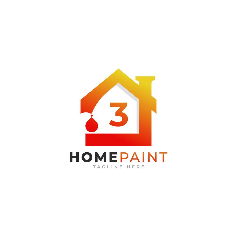 numéro 3 maison peinture immobilier logo design inspiration vecteur