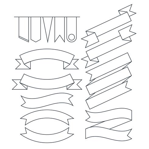 Vecteur série de style de ligne plate de bannières différentes rubans en forme