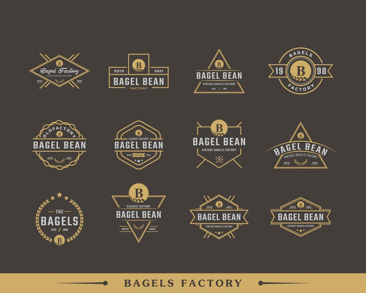 ensemble d'insigne d'étiquette vintage rétro rustique lettre b pour l'inspiration de conception de logo de bagels vecteur