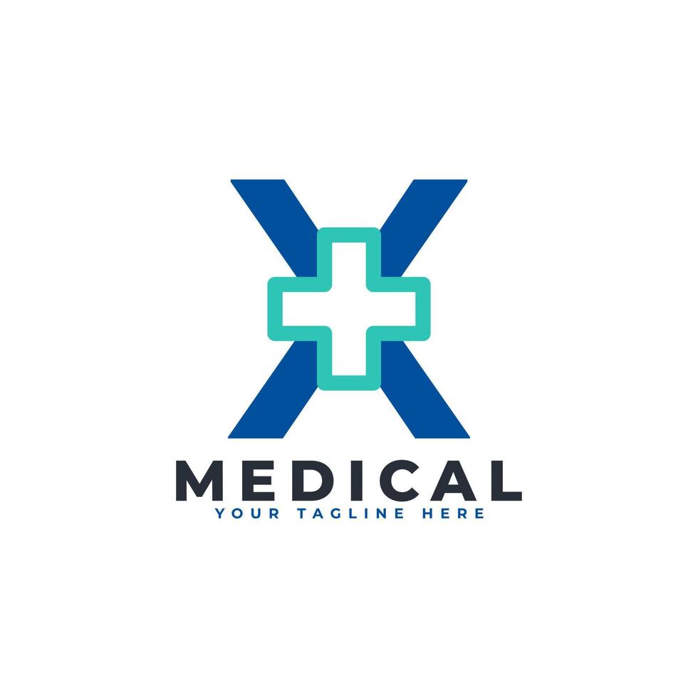 lettre x croix plus logo. utilisable pour les logos commerciaux, scientifiques, de soins de santé, médicaux, hospitaliers et naturels. vecteur