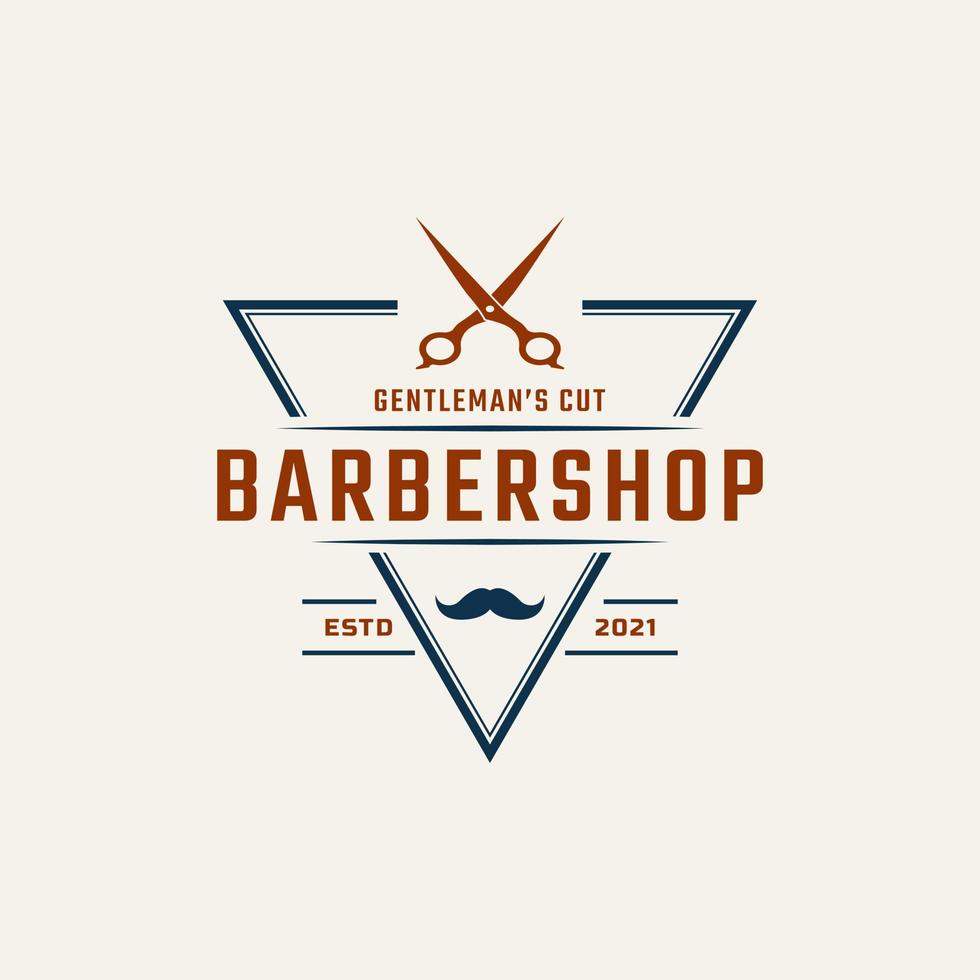 insigne emblème vintage logo de salon de coiffure avec symbole de ciseaux pour coupe de cheveux gentleman en illustration vectorielle de style rétro vecteur