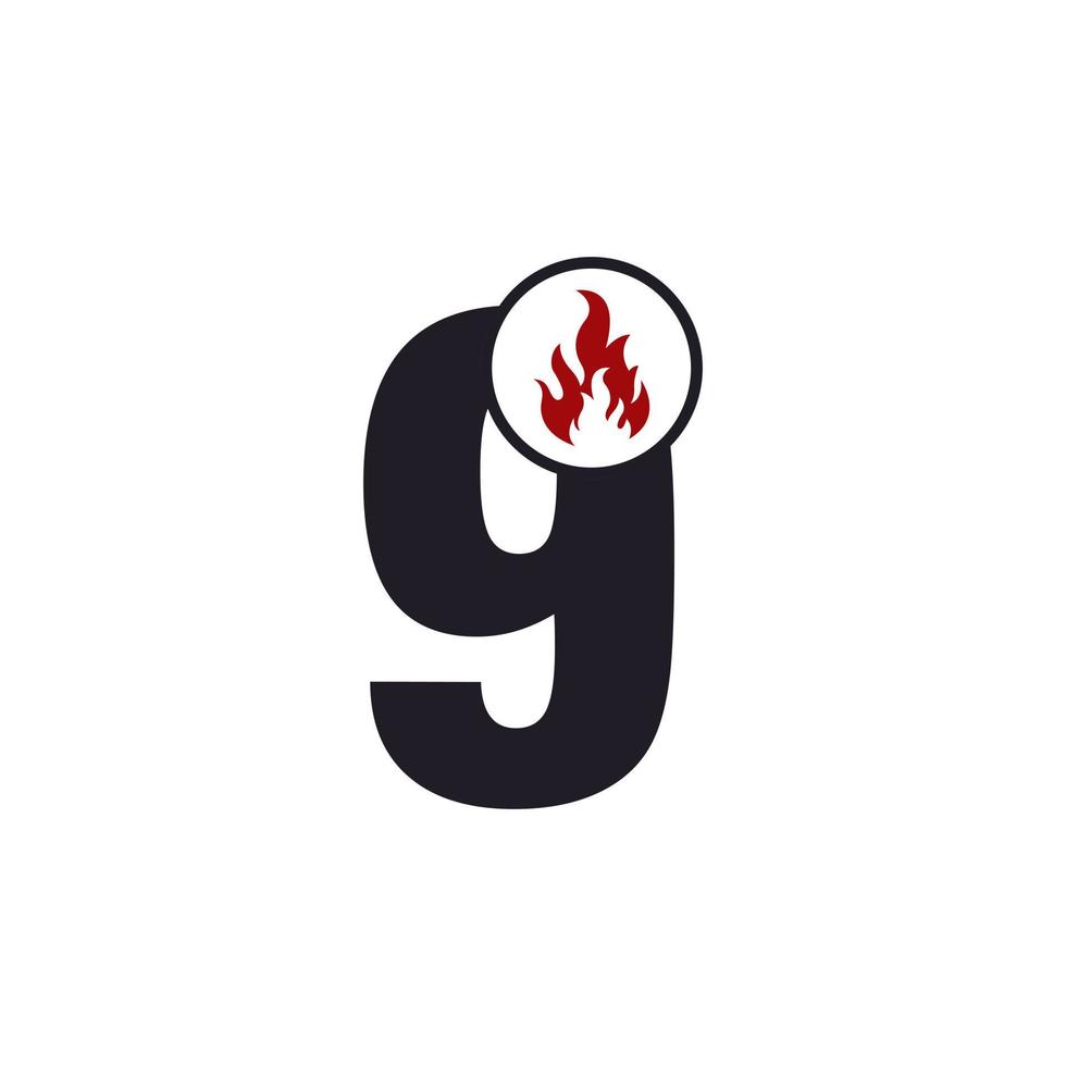 numéro 9 avec inspiration de conception de logo de feu de flamme vecteur