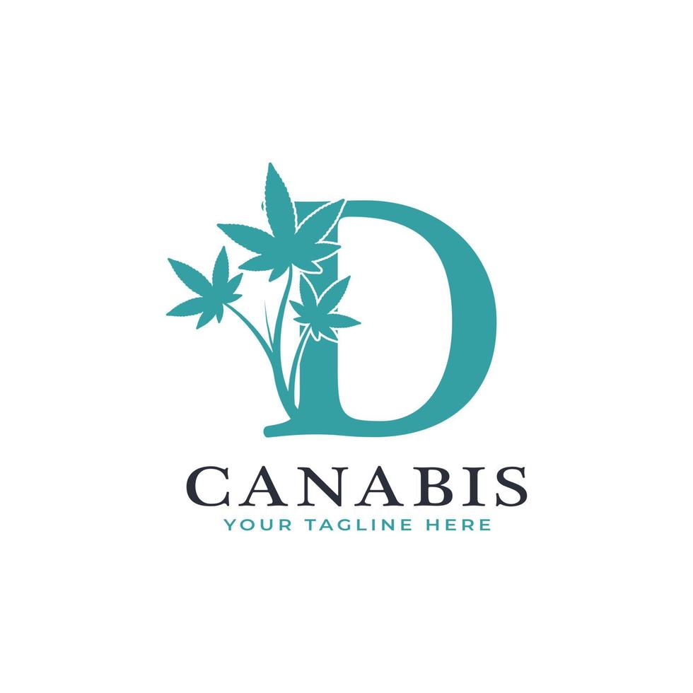 lettre d alphabet logo canabis vert avec feuille de marijuana médicale. utilisable pour les logos commerciaux, scientifiques, de santé, médicaux et naturels. vecteur