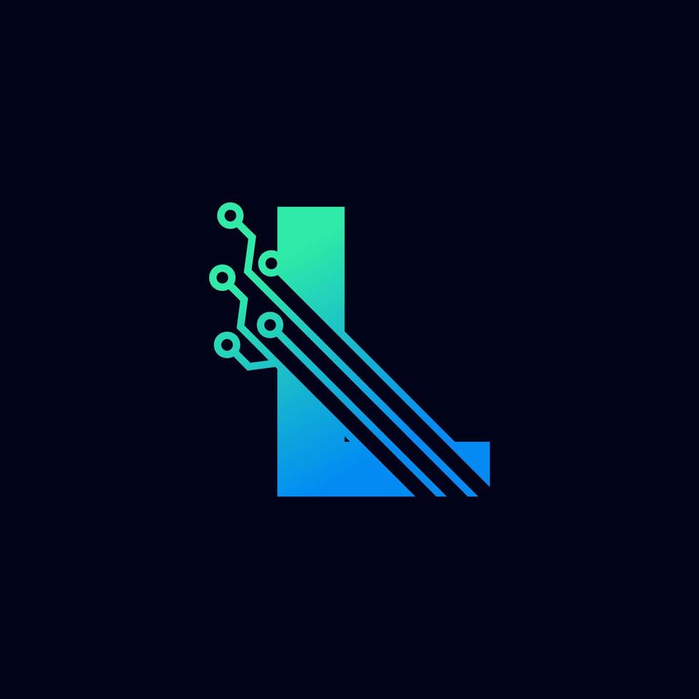 logo de la lettre technique l. modèle de logo vectoriel futuriste avec dégradé de couleur vert et bleu. Forme géométrique. utilisable pour les logos commerciaux et technologiques.