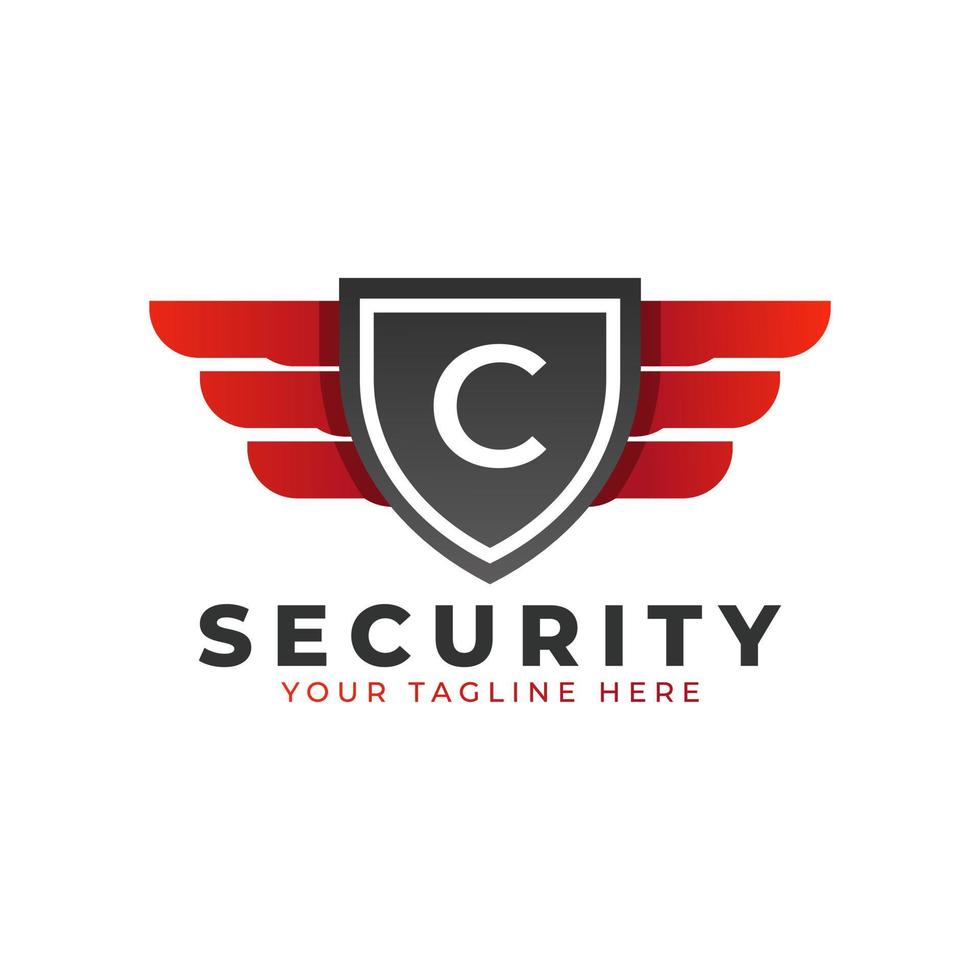 logo de sécurité. c initial avec ailes et icône de bouclier. modèle de logo vectoriel voiture et automobile