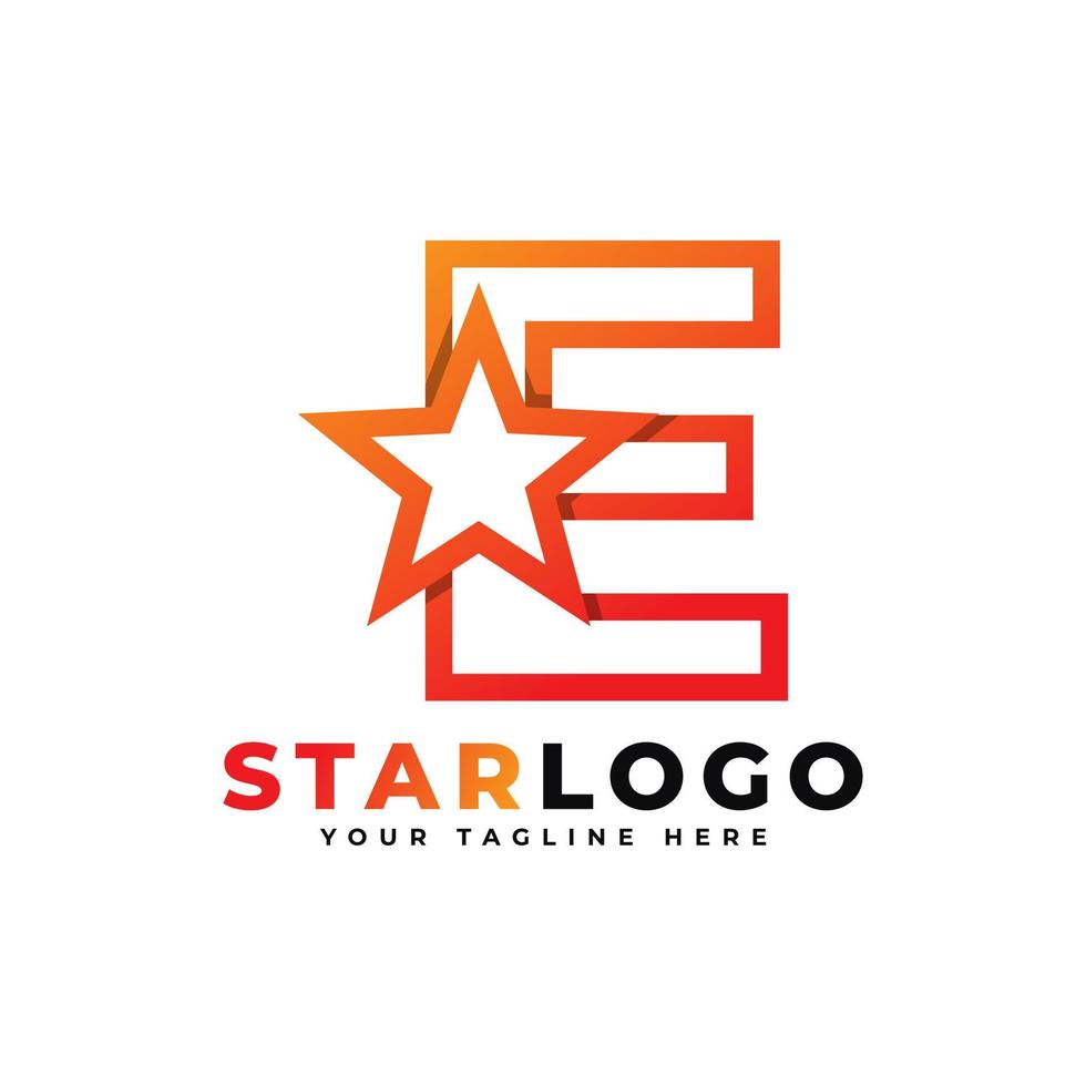 lettre e star logo style linéaire, couleur orange. utilisable pour les logos gagnants, primés et premium. vecteur