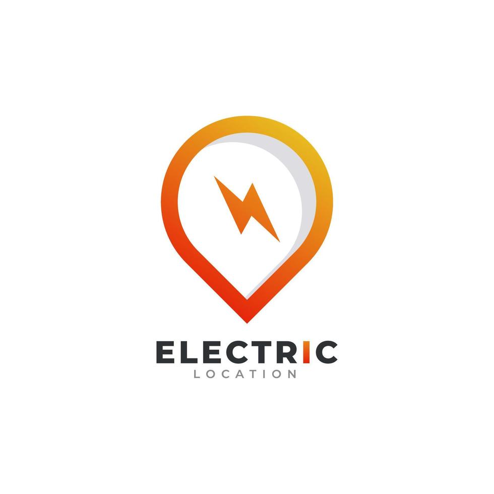 logo de localisation de l'électricité. emplacement de la broche de la carte combiné avec l'illustration vectorielle de l'icône de l'énergie ou de l'éclair vecteur