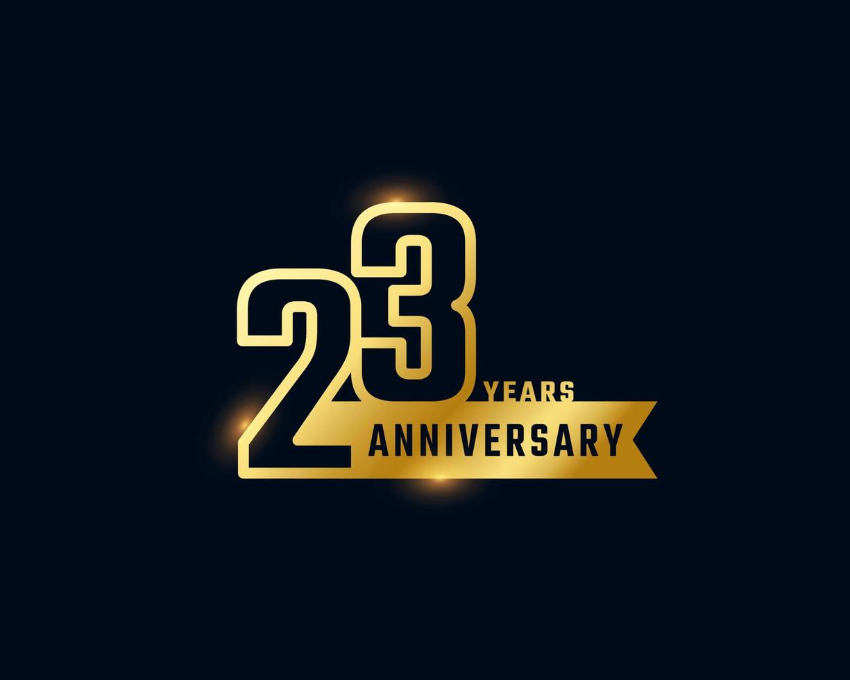 Célébration de l'anniversaire de 23 ans avec un numéro de contour brillant couleur dorée pour l'événement de célébration, le mariage, la carte de voeux et l'invitation isolés sur fond sombre vecteur