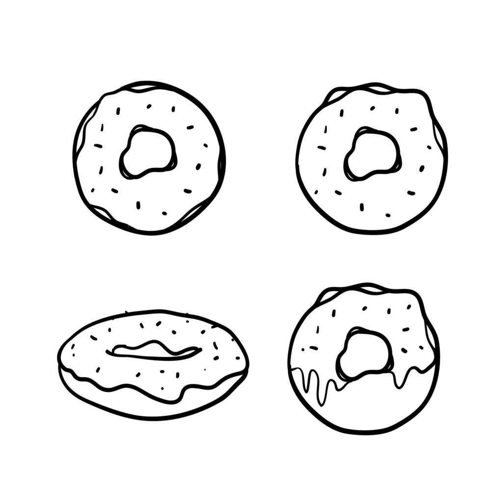 illustration de beignet doodle avec style dessiné à la main isolé sur fond blanc vecteur