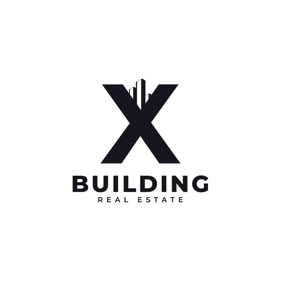 icône de l'immobilier. lettre x construction avec diagramme graphique appartement ville bâtiment logo élément de modèle de conception vecteur
