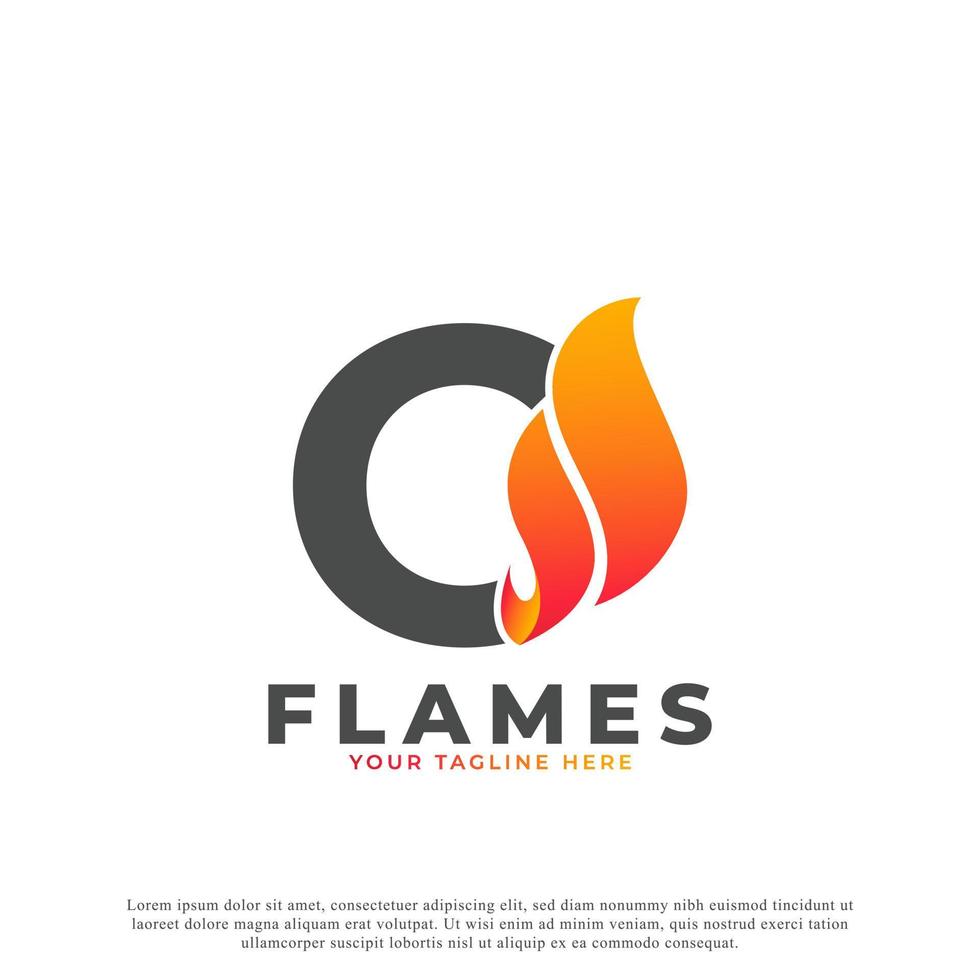flamme avec création de logo lettre o. modèle de logo vectoriel de feu