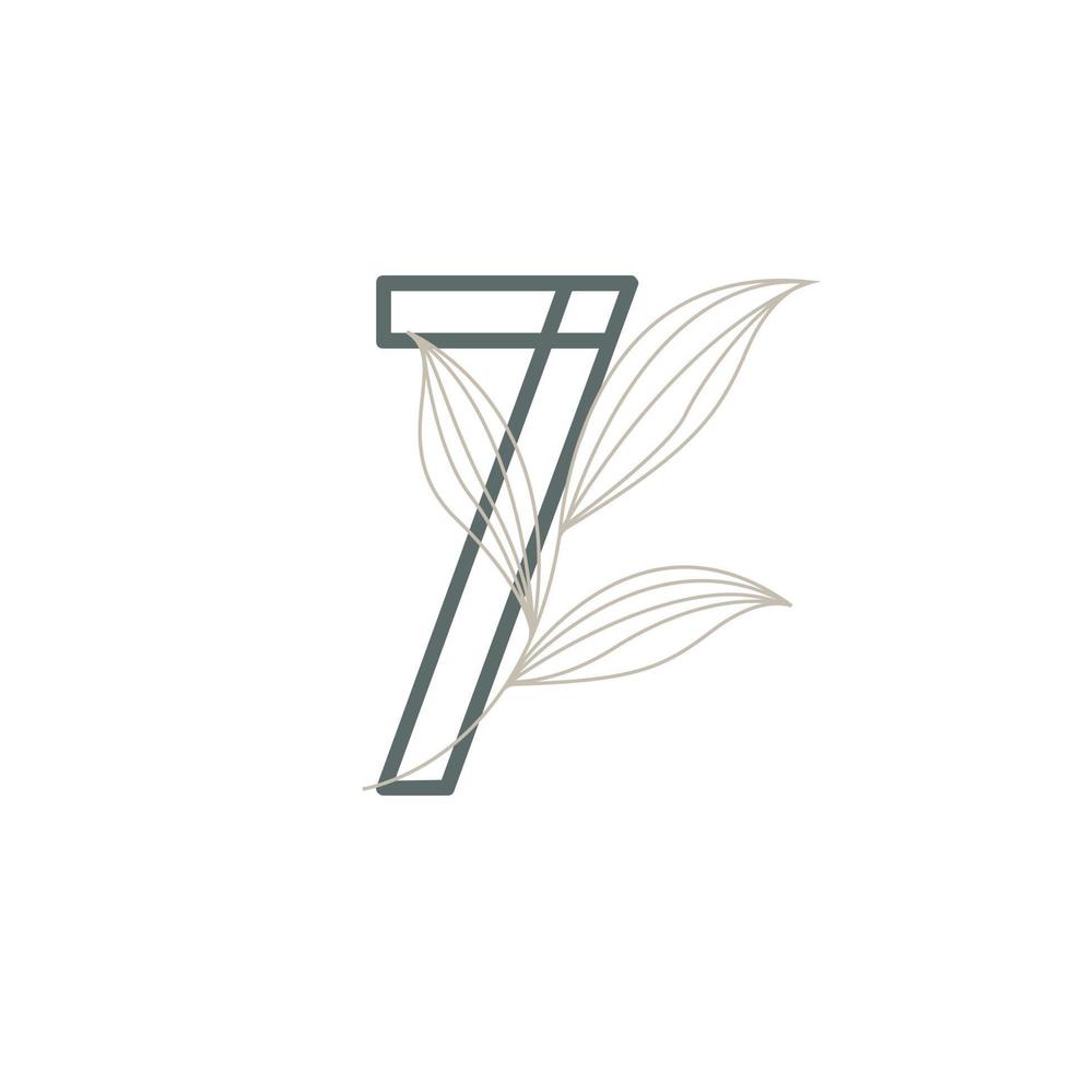 logo floral et botanique numéro 7. feuille de nature féminine pour symbole d'icône de salon de beauté, de massage, de cosmétiques ou de spa vecteur
