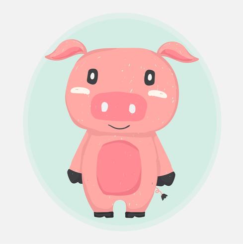 mascotte de cochon rose heureux mignon dessin doodle plat vecteur
