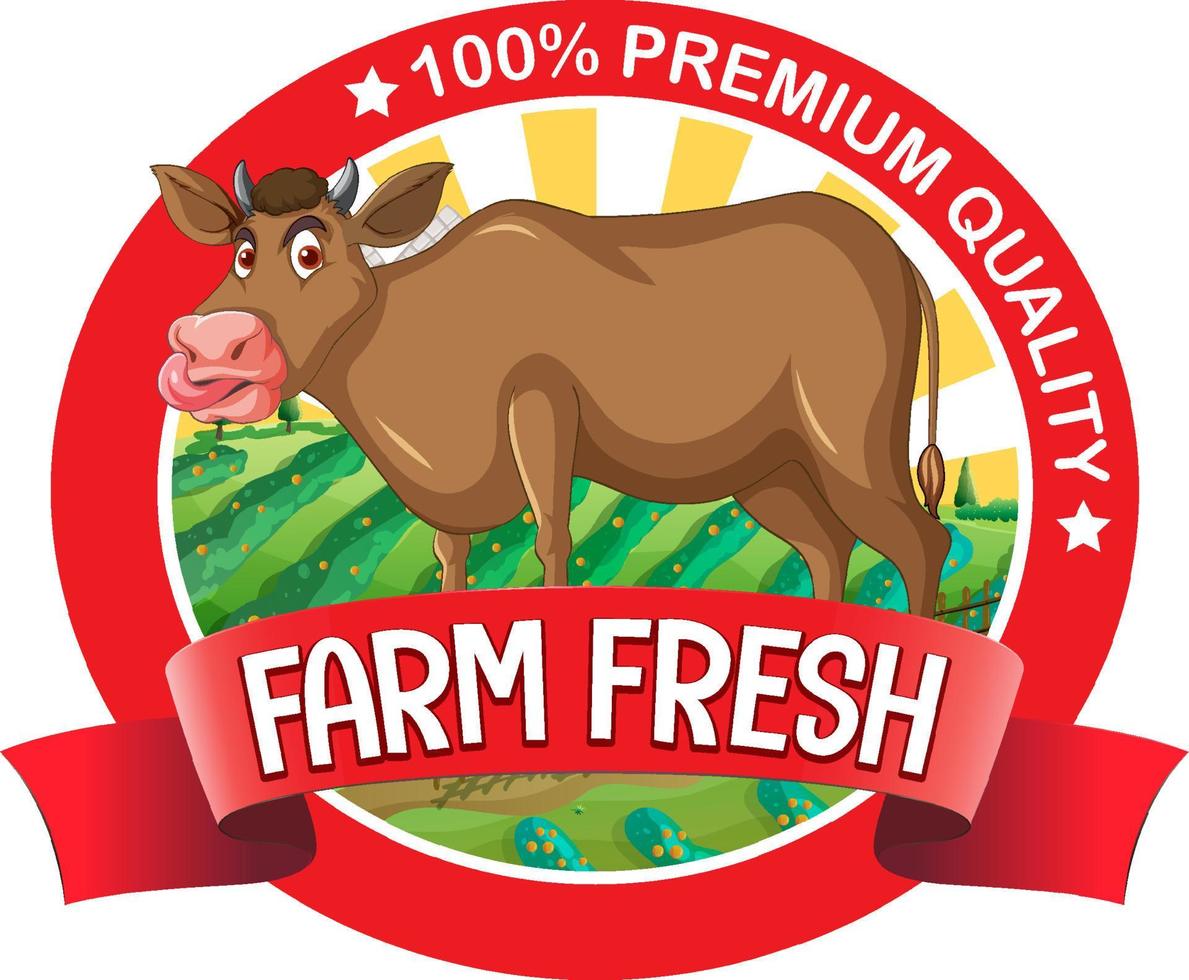 une vache avec une étiquette de produits frais de la ferme vecteur