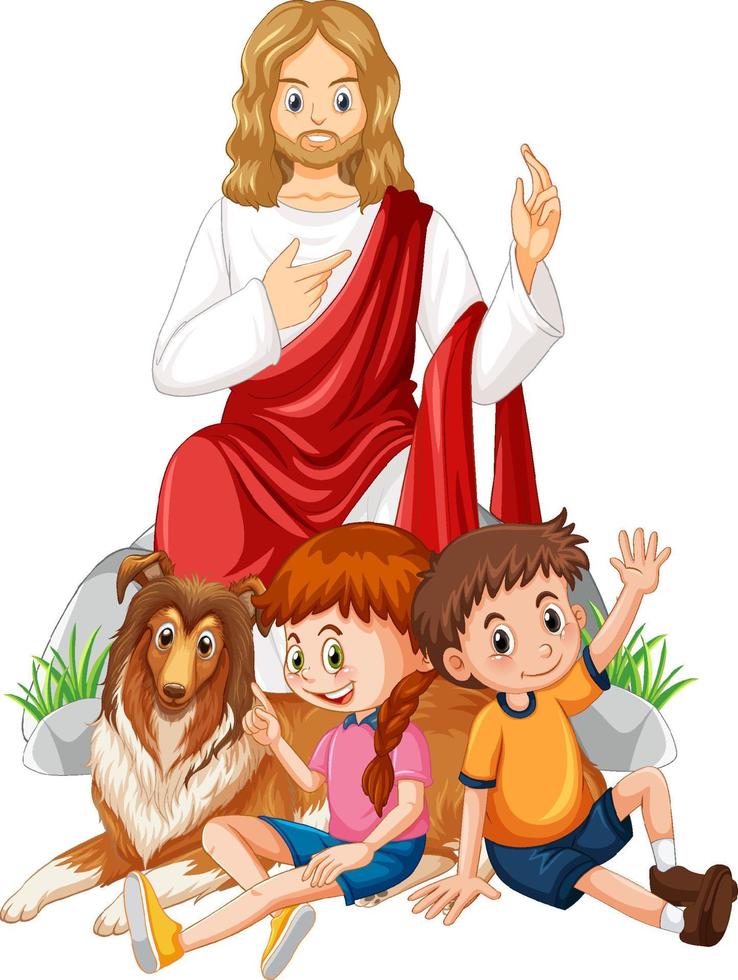 Jésus et les enfants sur fond blanc vecteur