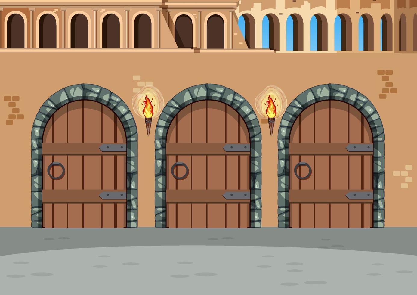 scène médiévale vide des trois portes vecteur