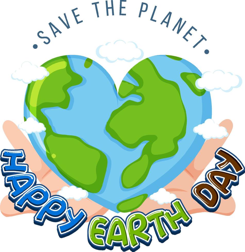 sauvez le concept de la planète avec le logo typographique du jour de la terre heureux vecteur