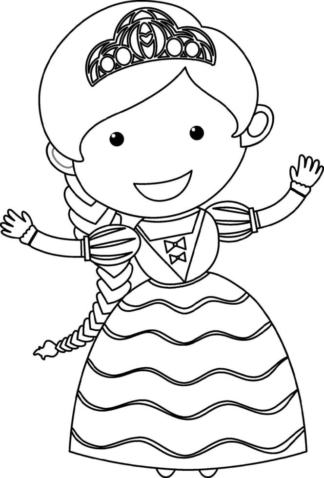 personnage de doodle princesse noir et blanc vecteur