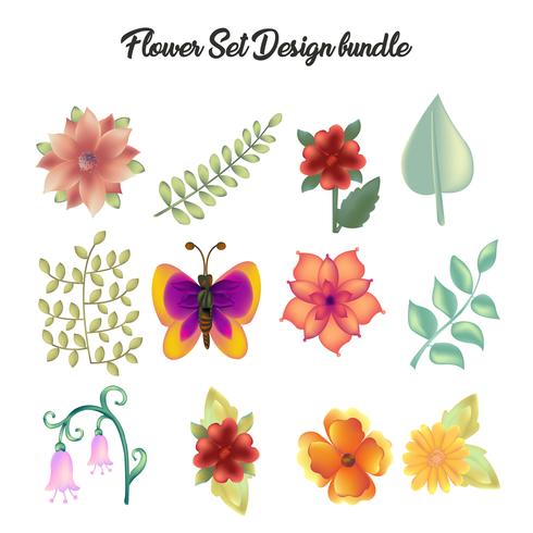 collection d&#39;éléments de jeu d&#39;icônes de fleur vecteur