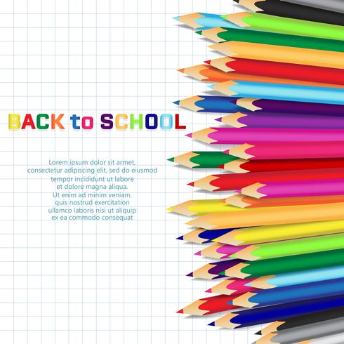 Retour à l&#39;école, fond de concept de l&#39;éducation avec des crayons de couleur mignons vecteur