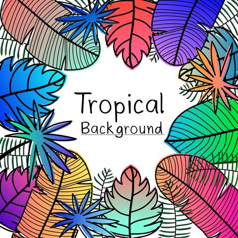 Fond de feuilles tropicales dessinées à la main. vecteur