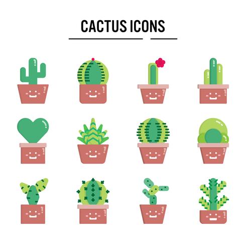 Icône de cactus au design plat vecteur